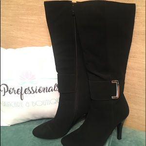 Black Faux Suede Boots w/Buckles